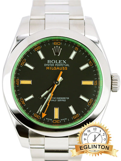 Rolex Milgauss 116400GV Black Dial Green Mint Crystal Oyster 40mm Steel Watch 2013