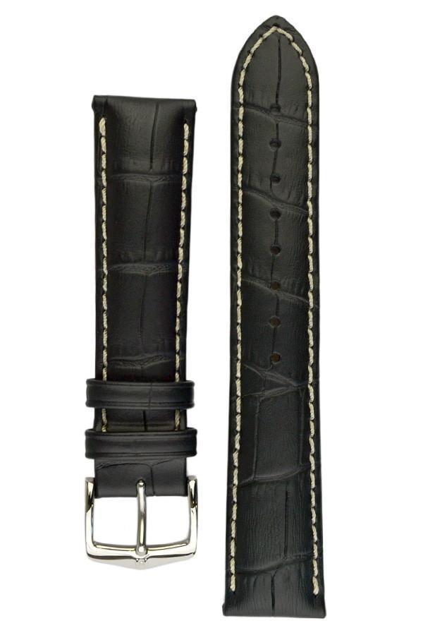 Hirsch MODENA Alligator Embossed Leather Watch Strap in Black