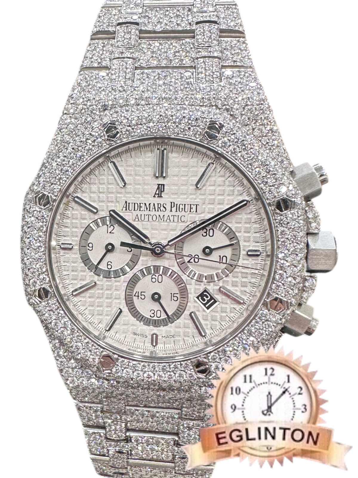 Audemars Piguet Custom Diamond Royal Oak Chronograph  41MM White Dial Stainless Steel 26320ST