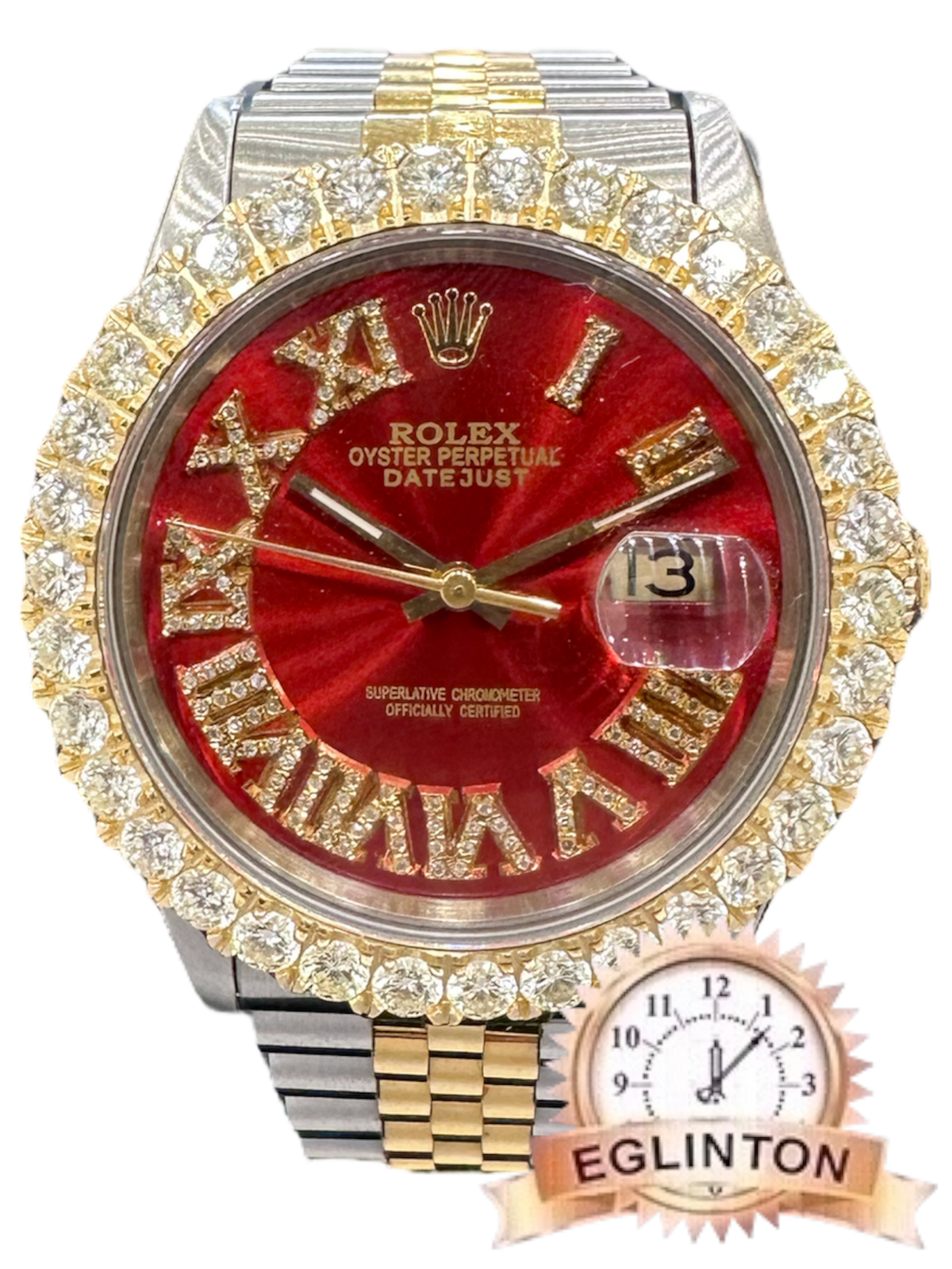 Rolex Datejust 36mm 16233 Red Roman Diamond Dial and Diamond Bezel "1991"