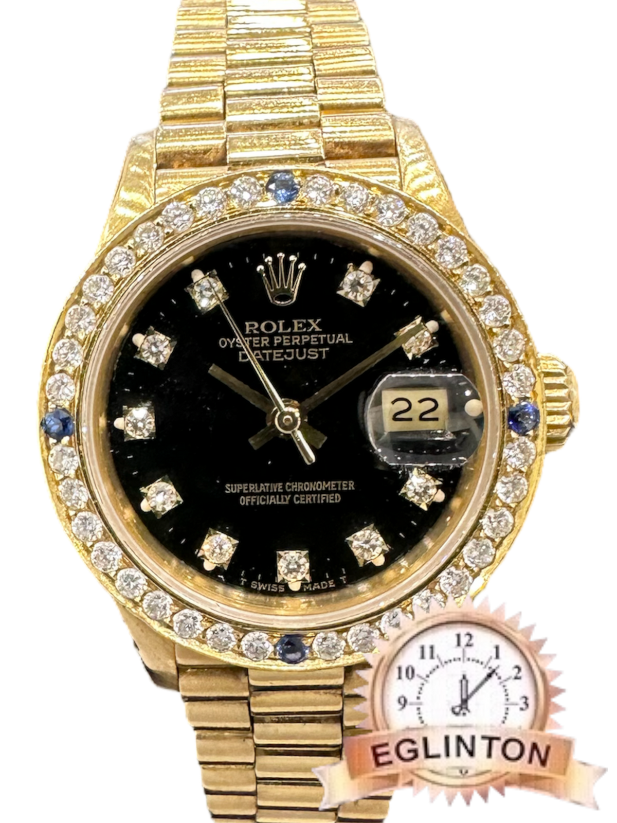 Rolex Datejust 69178 Yellow Gold Ladies WITH Ruby-Diamond Bezel and Black Diamond Dial "1987" - Johny Watches