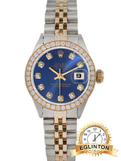 Rolex Datejust 26mm Two Tone Blue Diamond Dial Ladies Watch 69173 "1981"