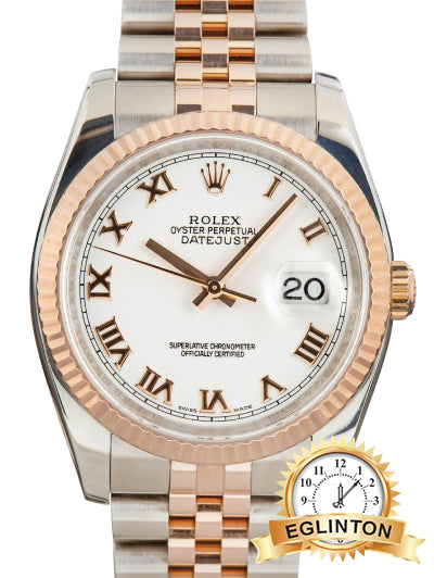 Rolex Datejust 36MM Two Tone Rose gold 116231 White roman numeral dial "2011" - Johny Watches