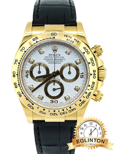 Rolex Cosmograph Daytona Yellow Gold White Diamond Dial Leather band 116518-DD "2000"